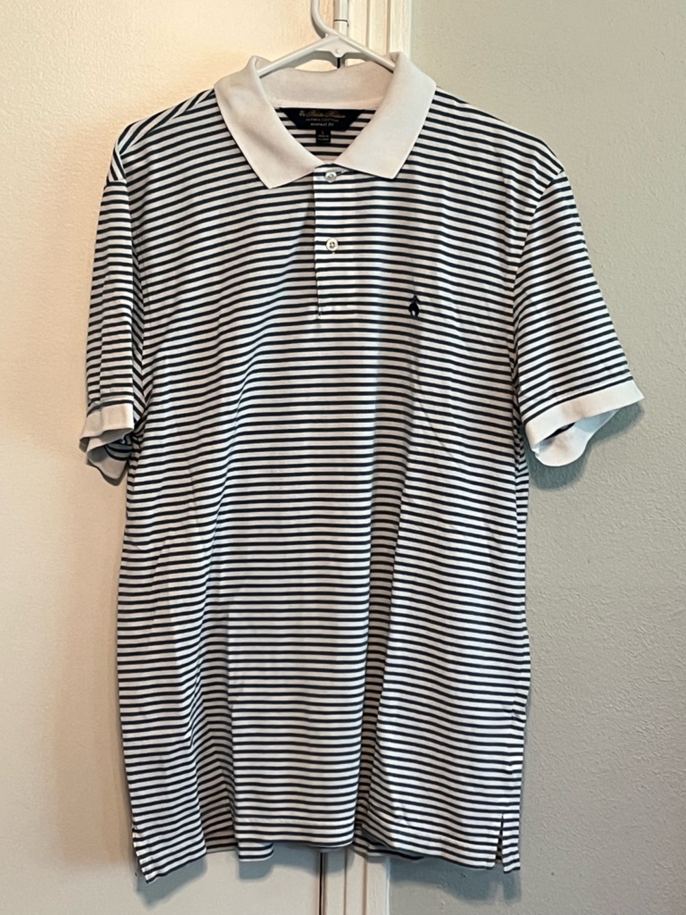 Brooks Brothers Original Supima Cotton White & Blue Striped Polo Size L EUC